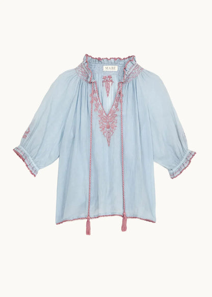 M.A.B.E Talia Embroidered Short Sleeve Top