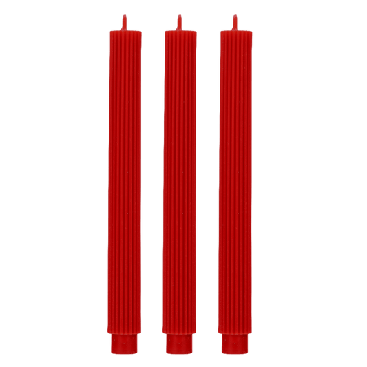 Red Fluted Taper Candles - Set of 3