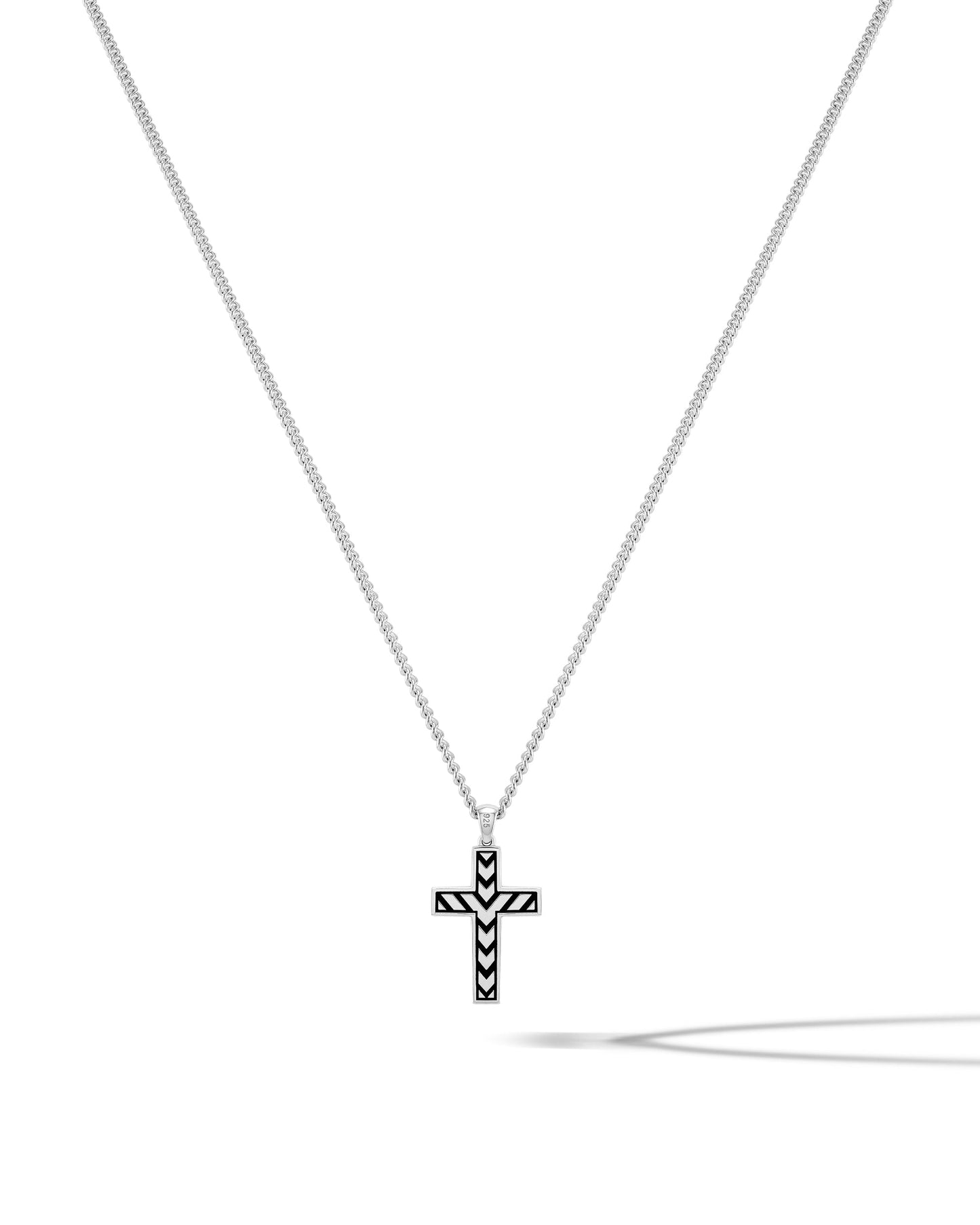 Stone Cross Curb Set - Sterling Silver