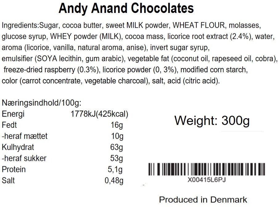 Andy Anand Chocolate Covered Gourmet Licorice, 6 Flavors, 10.5 oz – Made in Denmark, European Collection, Birthday & Holiday Gift Box