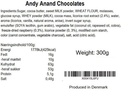 Andy Anand Chocolate Covered Gourmet Licorice, 6 Flavors, 10.5 oz – Made in Denmark, European Collection, Birthday & Holiday Gift Box