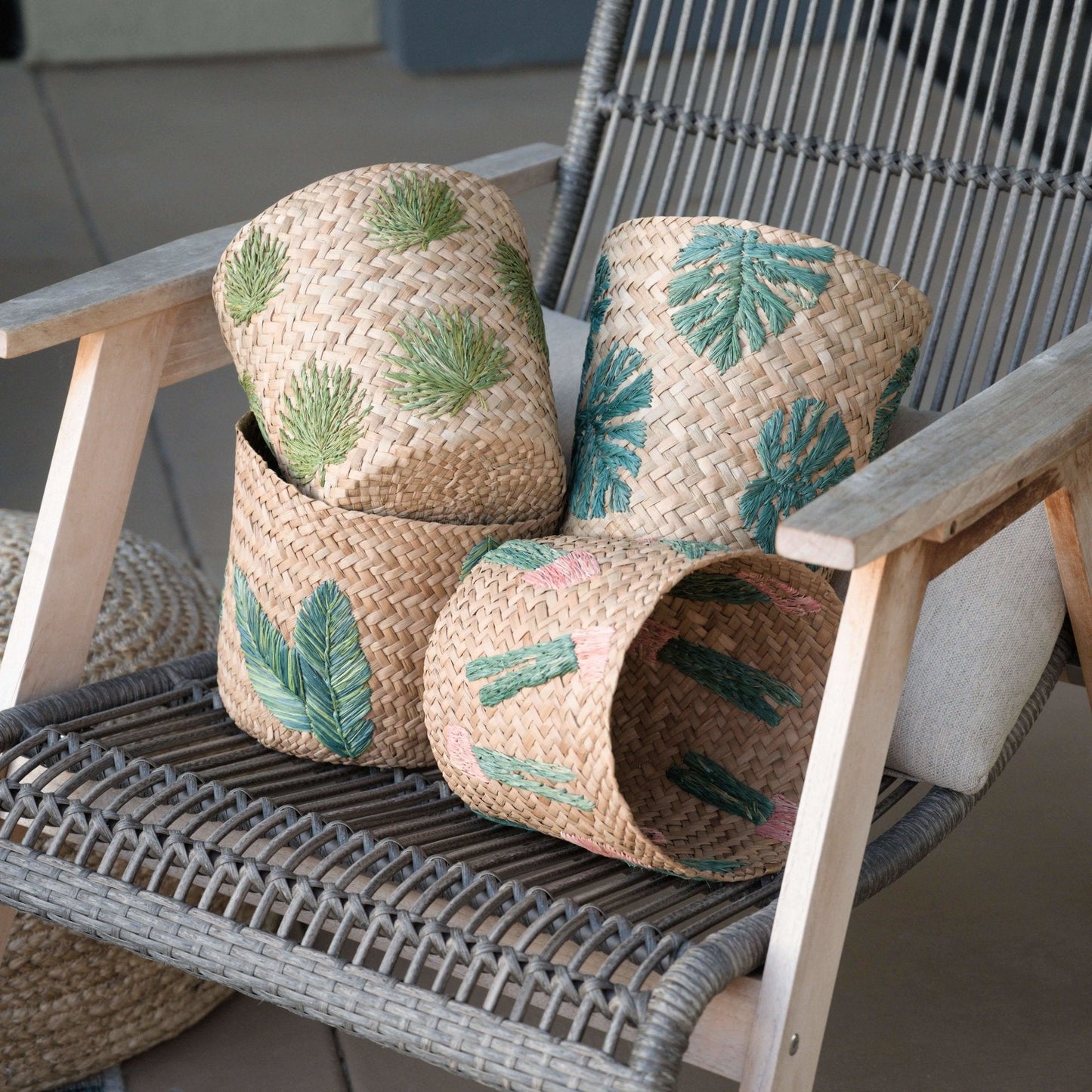 Banana Leaf Embroidery Soft Woven Basket - Plant Baskets | LIKHÂ