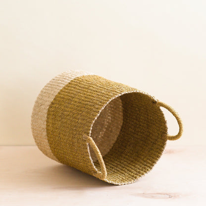 Mustard Floor Basket with Handle - Natural Baskets | LIKHÂ
