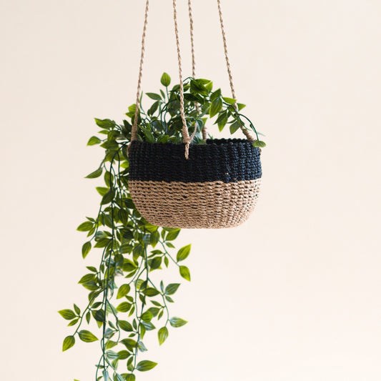 Natural + Black Colorblock Hanging Planter - Hanging Basket | LIKHÂ