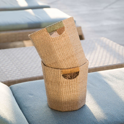 Natural Octagon Basket with Dusty Rose Handle - Natural Basket | LIKHÂ