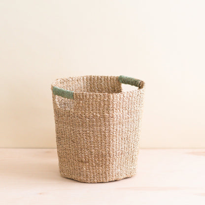 Natural Octagon Basket with Sage Handle - Octagon Basket | LIKHÂ