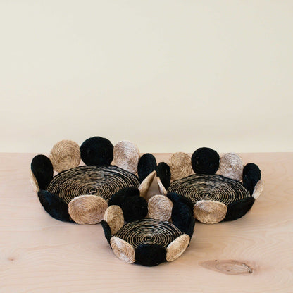 Black and White Abaca Fruit Basket - Tabletop Basket, set of 3 | LIKHÂ