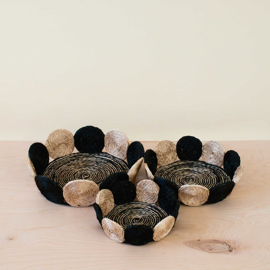 Black and White Abaca Fruit Basket - Tabletop Basket, set of 3 | LIKHÂ