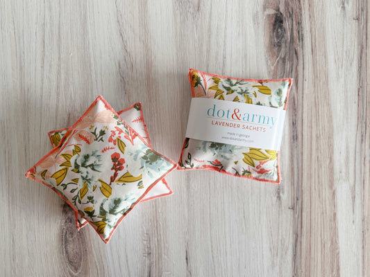 Coral and Blue Lavender Sachets, set of two