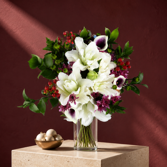 Cozy Christmas Flower Bouquet with Vase