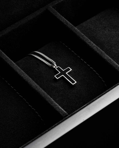 Stone Cross Curb Set - Sterling Silver