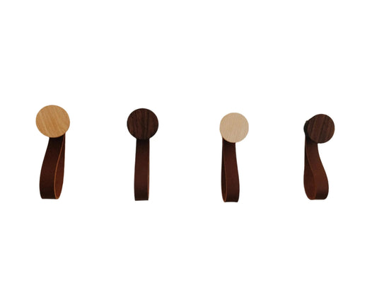 Modern Cone Wood Hook With Leather Strap