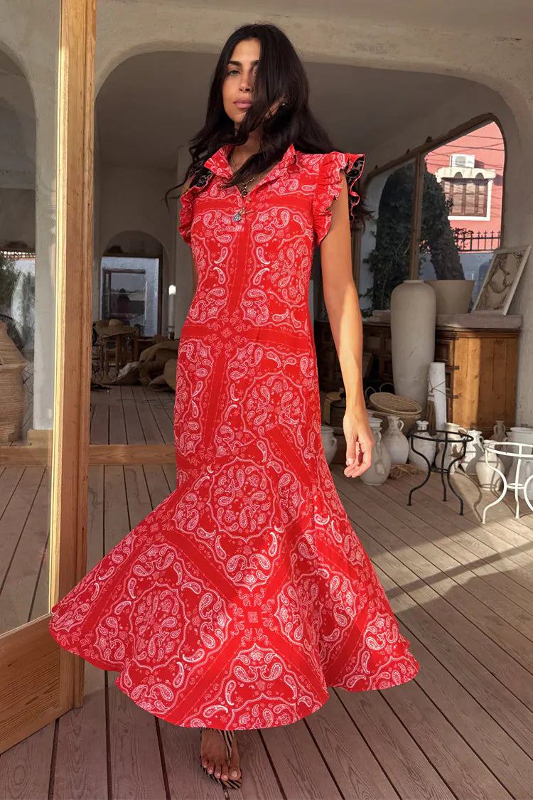 NFD Red Bandana Remi Dress with Leopard Sleeve