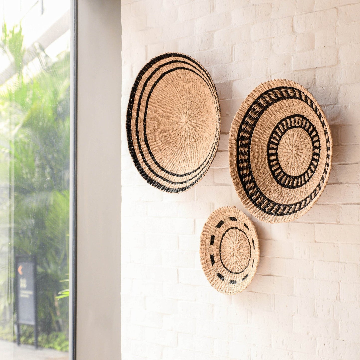 Natural + Black Wall Baskets, Large - Woven Wall Baskets | LIKHÂ