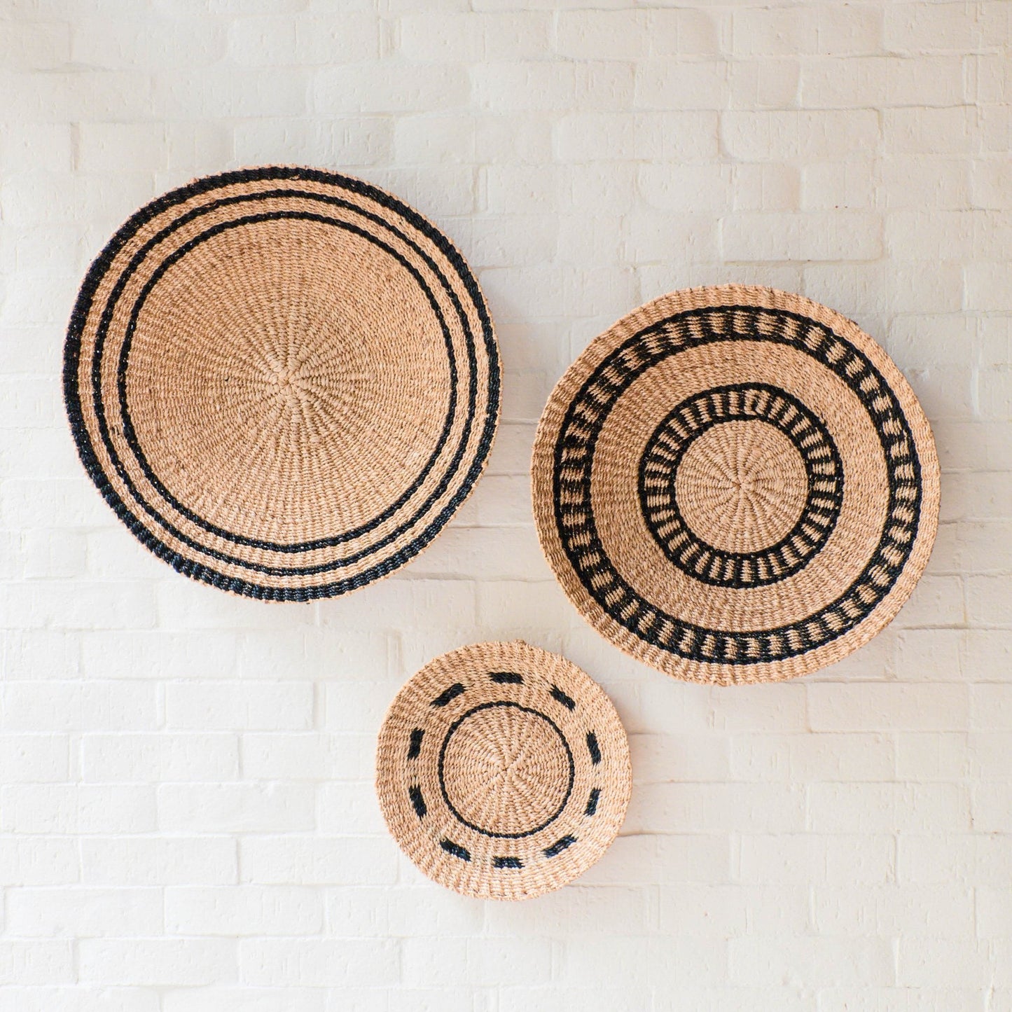 Natural + Black Wall Baskets, Large - Woven Wall Baskets | LIKHÂ