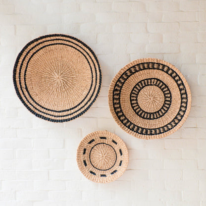 Natural + Black Wall Baskets, Medium - Woven Wall Baskets | LIKHÂ
