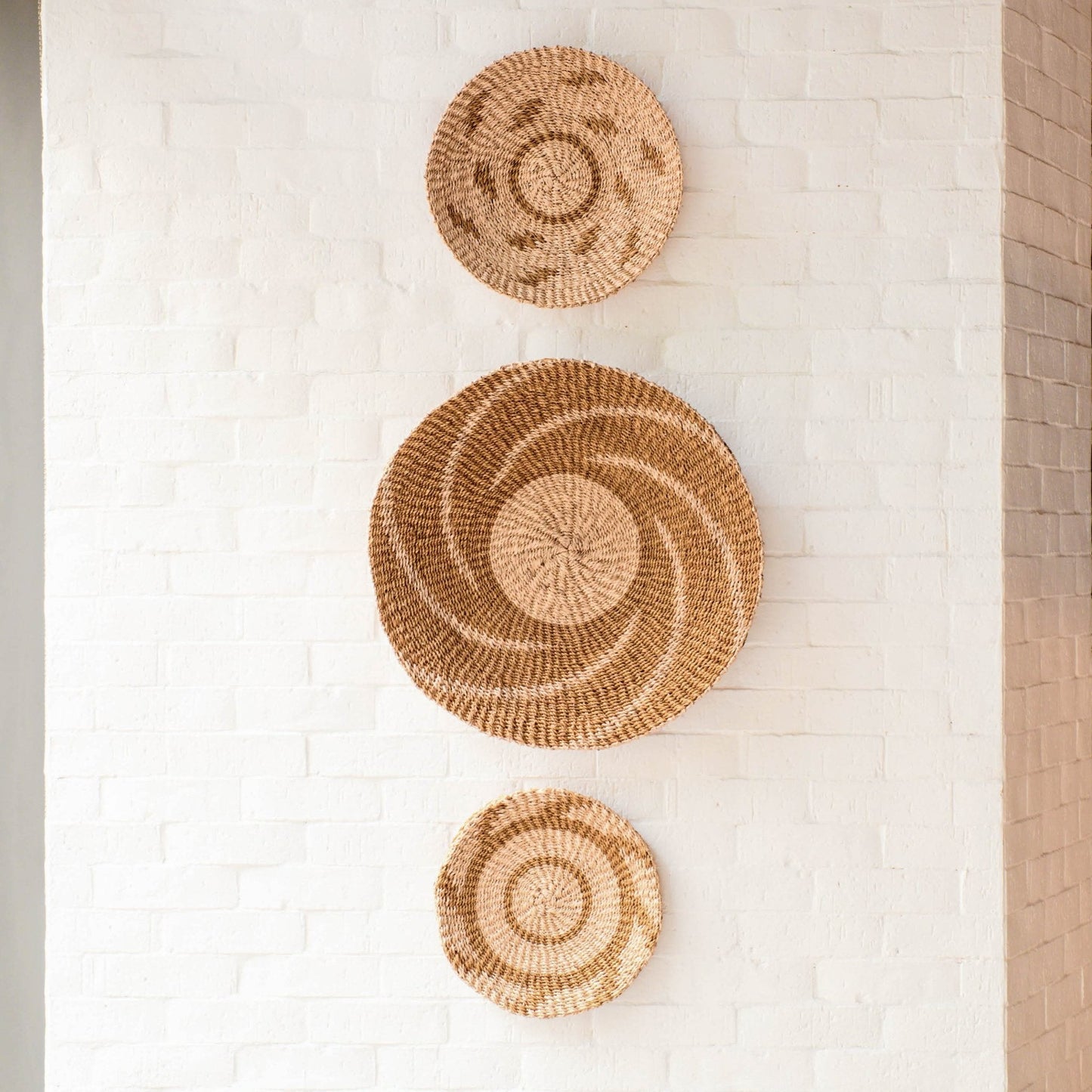 Natural + Brown Wall Baskets, Large - Round Wall Baskets | LIKHÂ