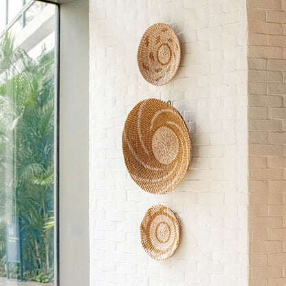 Natural + Brown Wall Baskets, Medium - Round Wall Baskets | LIKHÂ